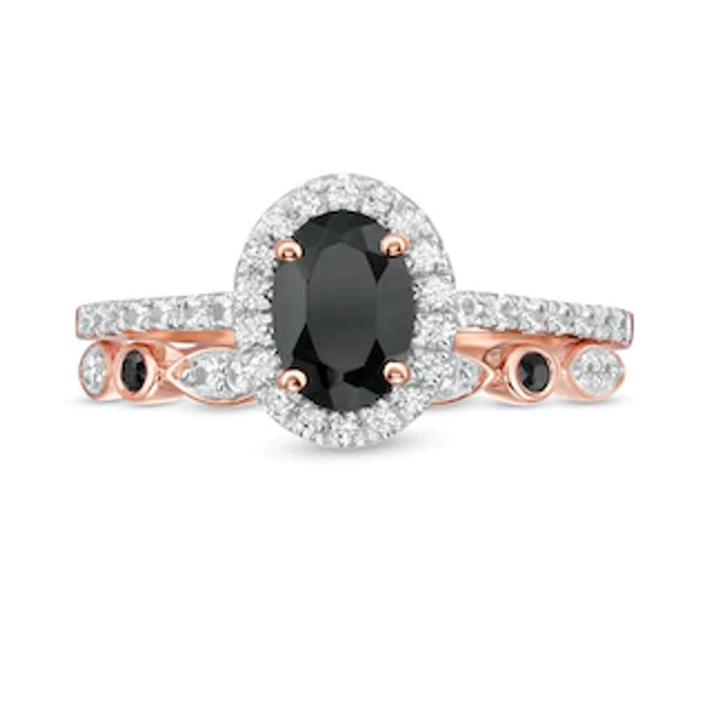 Oval Black Spinel and Lab-Created White Sapphire Frame Art Deco Bridal Set in 10K Rose Gold|Peoples Jewellers