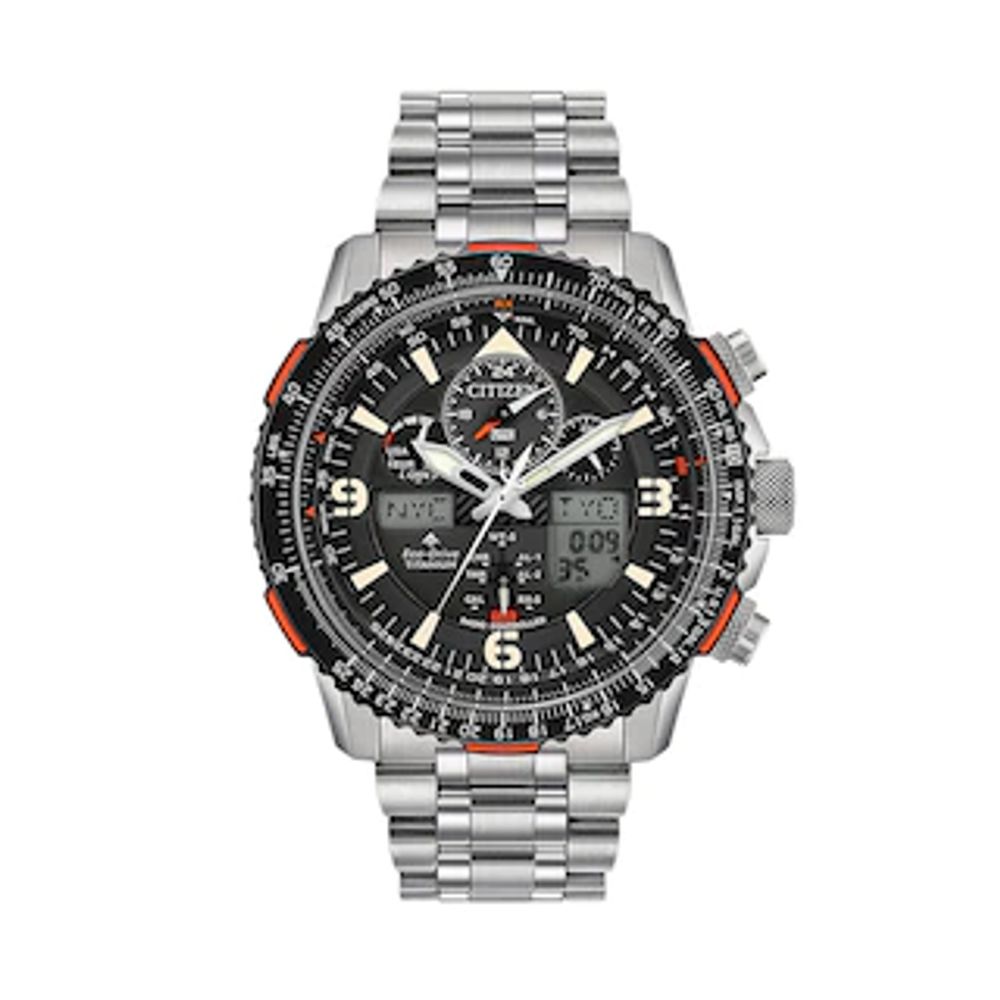 Men's Citizen Eco-Drive® Promaster Skyhawk A-T Super Titanium™ Chronograph Watch with Black Dial (Model: JY8108-53E)|Peoples Jewellers