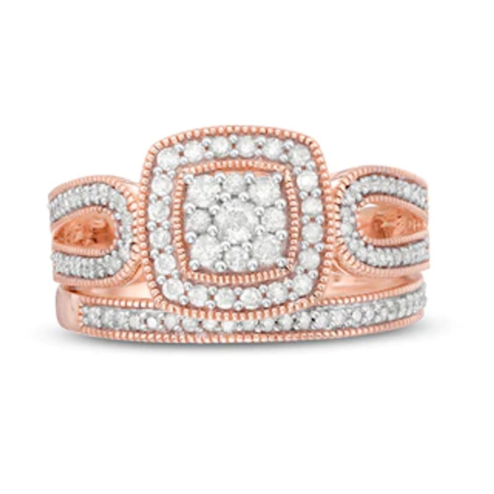 0.45 CT. T.W. Composite Diamond Cushion Frame Looped Vintage-Style Bridal Set in 10K Rose Gold|Peoples Jewellers