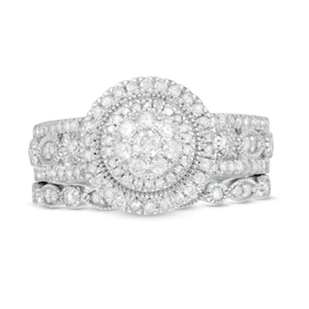 0.69 CT. T.W. Diamond Double Frame Art Deco Vintage-Style Bridal Set in 10K Gold|Peoples Jewellers