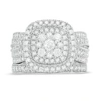1.29 CT. T.W. Multi-Diamond Cushion Frame Vintage-Style Bridal Set in 10K White Gold|Peoples Jewellers