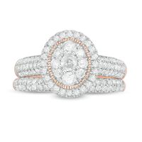 0.95 CT. T.W. Multi-Diamond Oval Frame Vintage-Style Bridal Set in 10K Rose Gold|Peoples Jewellers