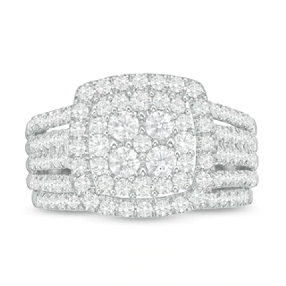 1.45 CT. T.W. C Multi-Diamond Cushion Frame Bridal Set in 10K White Gold|Peoples Jewellers