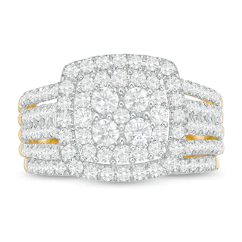 1.45 CT. T.W. Multi-Diamond Cushion Frame Bridal Set in 10K Gold|Peoples Jewellers