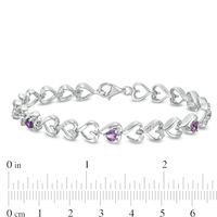 Amethyst and Lab-Created White Sapphire Hearts Line Bracelet in Sterling Silver - 7.5"|Peoples Jewellers