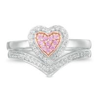 Composite Lab-Created Pink and White Sapphire Heart Frame Bridal Set in Sterling Silver and 10K Rose Gold|Peoples Jewellers