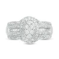 0.50 CT. T.W. Composite Diamond Oval Frame Multi-Row Vintage-Style Engagement Ring in 10K White Gold|Peoples Jewellers