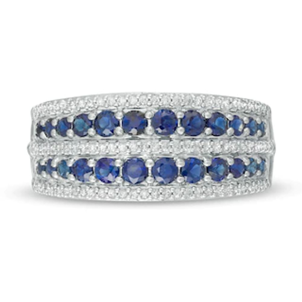 Diamond and Blue Sapphire Two Row Ring