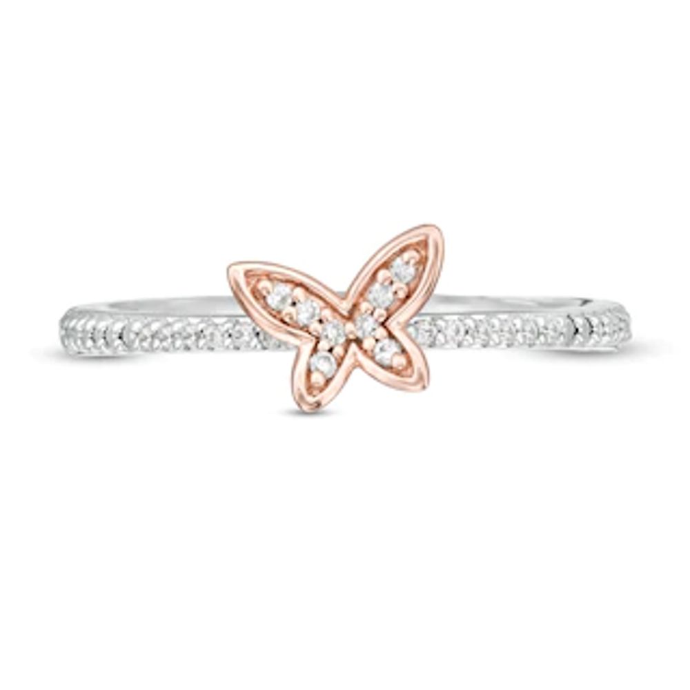 Peoples Jewellers 0.065 CT. T.W. Diamond Butterfly Ring in Sterling Silver  and 10K Rose Gold|Peoples Jewellers | Kingsway Mall