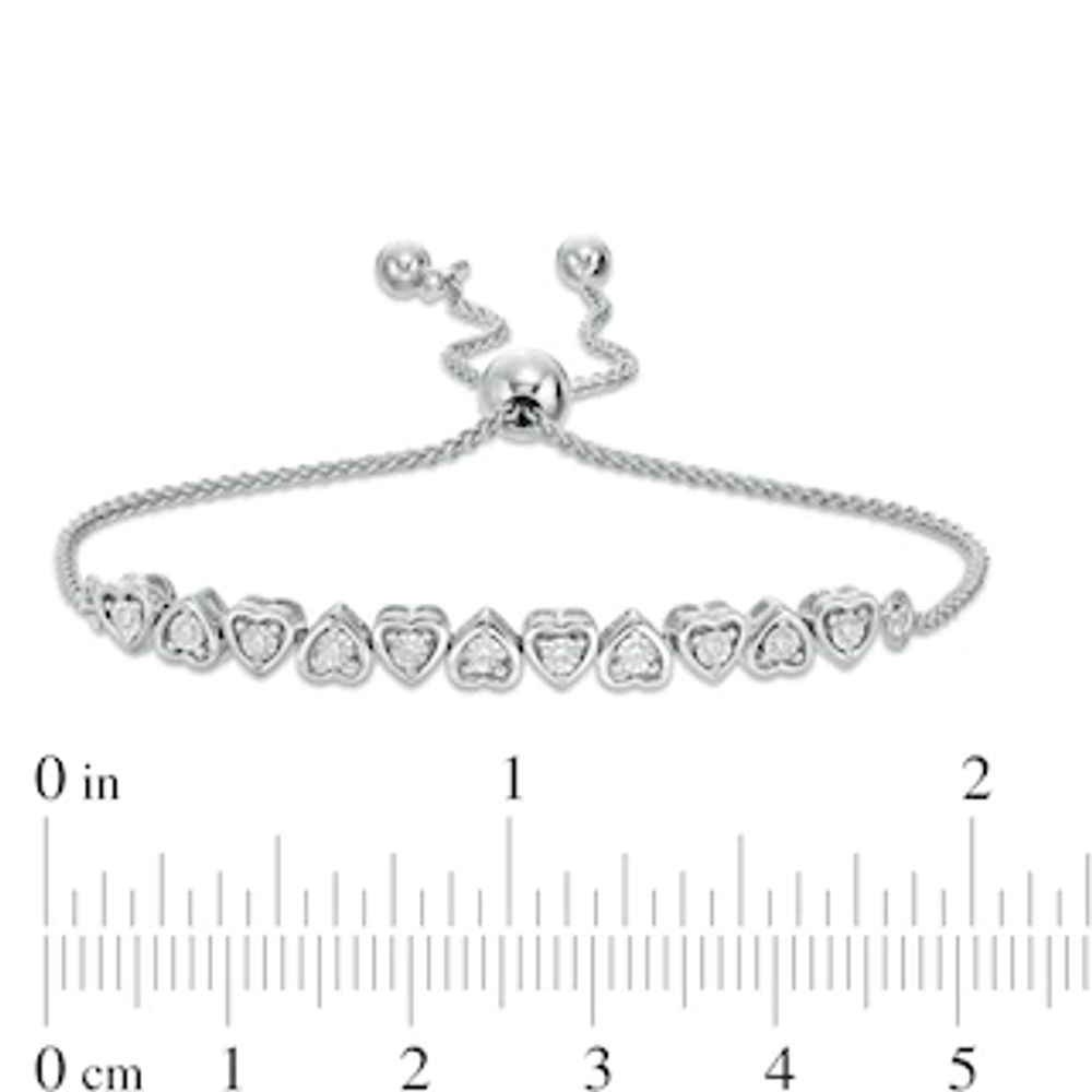 0.09 CT. T.W. Diamond Alternating Heart Bolo Bracelet in Sterling Silver - 9.5"|Peoples Jewellers