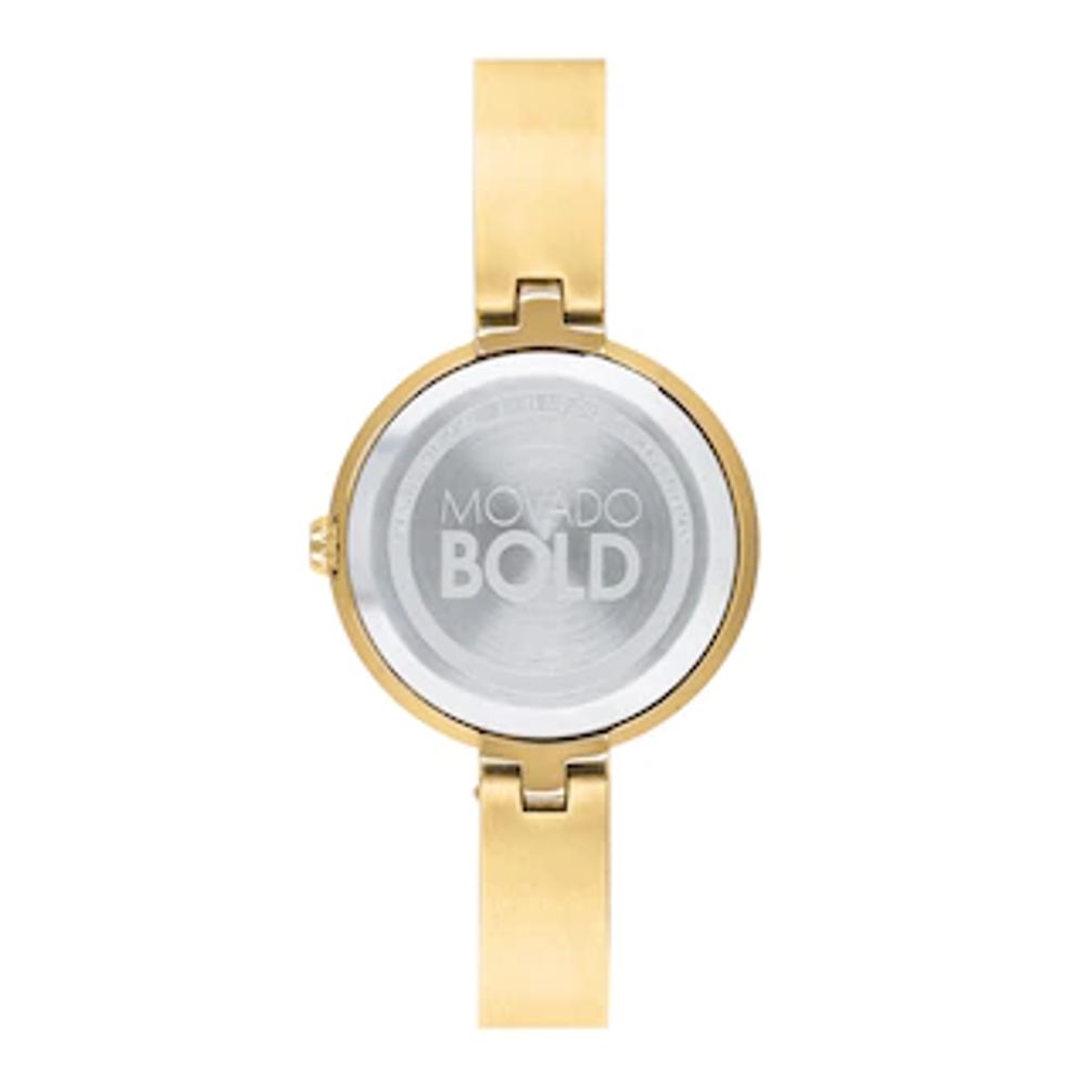 Ladies' Movado Bold®Crystal Gold-Tone Bangle Watch with Transparent Mother-of Pearl Dial (Model: 3600627)|Peoples Jewellers
