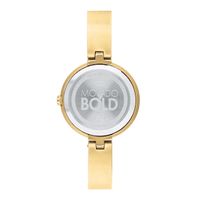 Ladies' Movado Bold®Crystal Gold-Tone Bangle Watch with Transparent Mother-of Pearl Dial (Model: 3600627)|Peoples Jewellers