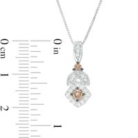 0.32 CT. T.W. Champagne and White Diamond Tilted Cushion Frame Pendant in 10K White Gold|Peoples Jewellers