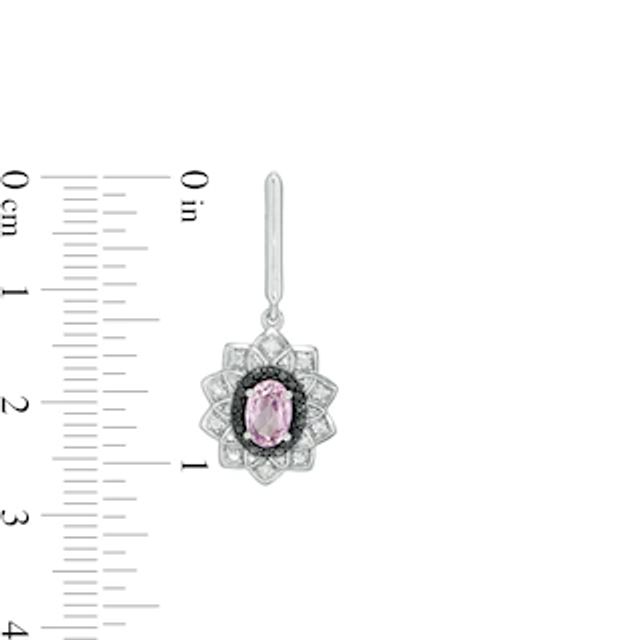 Oval Lab-Created Pink Sapphire and 0.115 CT. T.W. White and Black Diamond Frame Drop Earrings in Sterling Silver|Peoples Jewellers