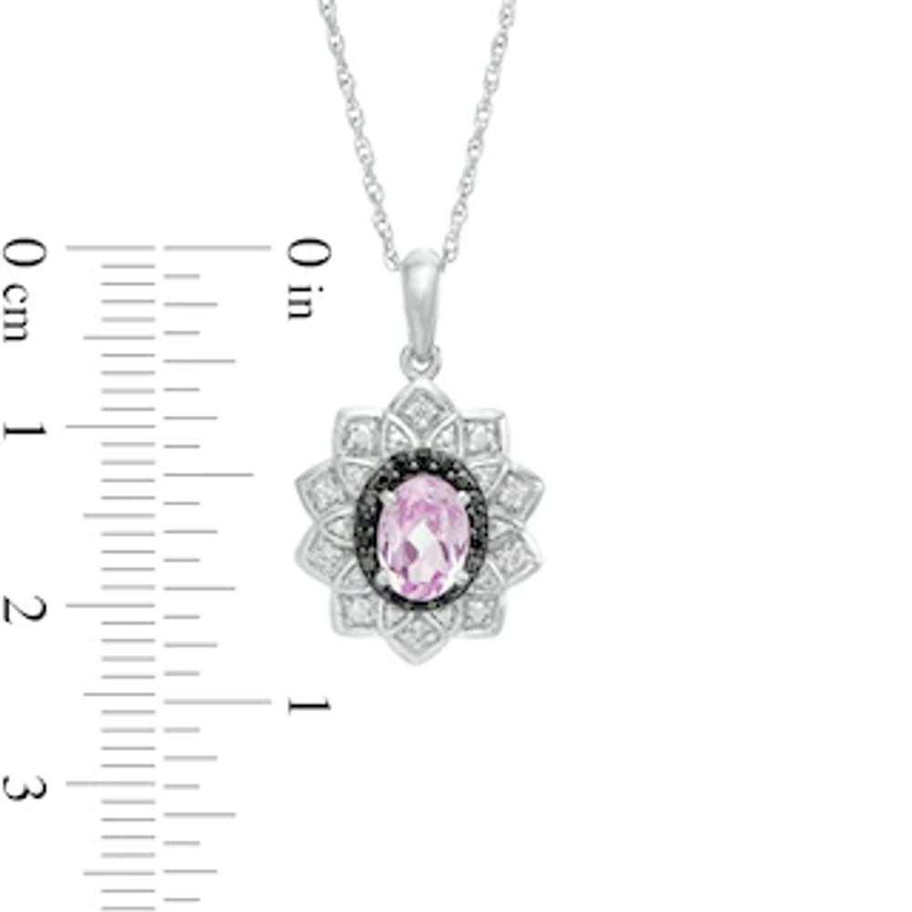 Oval Lab-Created Pink Sapphire and 0.085 CT. T.W. White and Black Diamond Frame Pendant in Sterling Silver|Peoples Jewellers