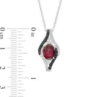 Oval Garnet and 0.085 CT. T.W. White and Black Diamond Bypass Frame Pendant in Sterling Silver|Peoples Jewellers