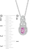 Oval Lab-Created Pink Sapphire and 0.085 CT. T.W. Diamond Double Frame Cascading Pendant in Sterling Silver|Peoples Jewellers