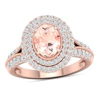 Oval Morganite and 0.62 CT. T.W. Diamond Double Frame Split Shank Ring in 10K Rose Gold|Peoples Jewellers