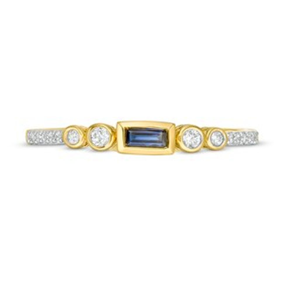 Sideways Baguette-Cut Blue Sapphire and 0.10 CT. T.W. Diamond Art Deco Stackable Ring in 10K Gold|Peoples Jewellers