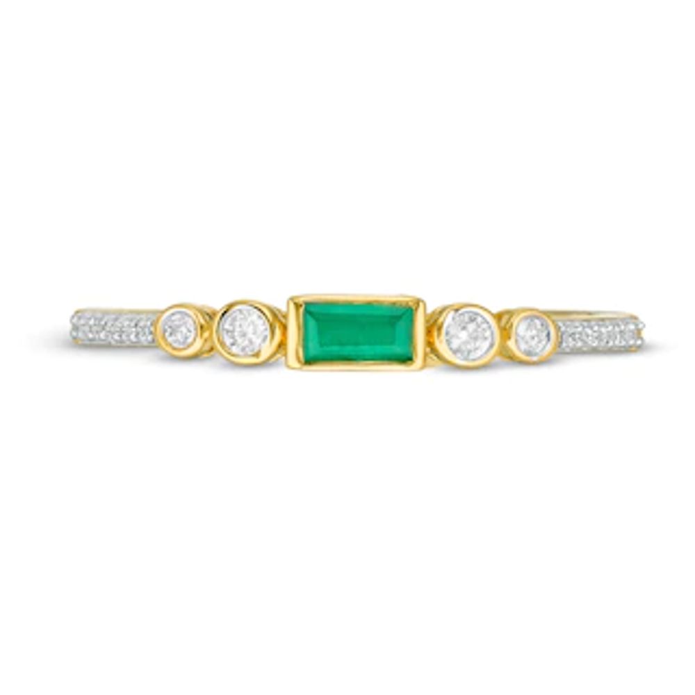 Sideways Baguette-Cut Emerald and 0.10 CT. T.W. Diamond Art Deco Stackable Ring in 10K Gold|Peoples Jewellers
