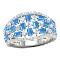 Baguette Swiss Blue and White Topaz and 0.20 CT. T.W. Diamond Edge Quilt Ring in 10K White Gold|Peoples Jewellers