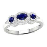 Blue Sapphire and 0.12 CT. T.W. Diamond Frame Three Stone Vintage-Style Ring in 10K White Gold|Peoples Jewellers