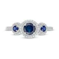 Blue Sapphire and 0.15 CT. T.W. Diamond Frame Three Stone Ring in 10K White Gold|Peoples Jewellers