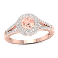 5.0mm Morganite and 0.20 CT. T.W. Diamond Double Frame Split Shank Ring in 10K Rose Gold|Peoples Jewellers