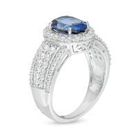 Oval Lab-Created Blue and White Sapphire Frame Multi-Row Ring in Sterling Silver|Peoples Jewellers