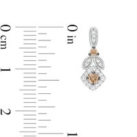 0.33 CT. T.W. Champagne and White Diamond Tilted Cushion Frame Drop Earrings in 10K White Gold|Peoples Jewellers