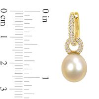 9.0-9.5mm Baroque Golden South Sea Cultured Pearl and 0.51 CT. T.W. Diamond Huggie Hoop Earrings in 14K Gold|Peoples Jewellers