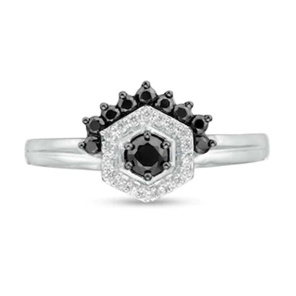 0.29 CT. T.W. Enhanced Black and White Diamond Hexagonal Frame Tiara Ring in 10K White Gold|Peoples Jewellers