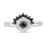 0.29 CT. T.W. Enhanced Black and White Diamond Hexagonal Frame Tiara Ring in 10K White Gold|Peoples Jewellers