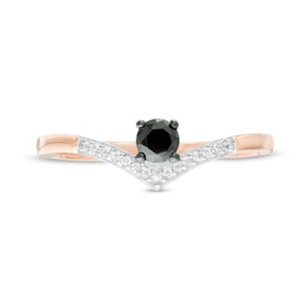 0.18 CT. T.W. Enhanced Black and White Diamond Chevron Promise Ring in 10K Rose Gold|Peoples Jewellers