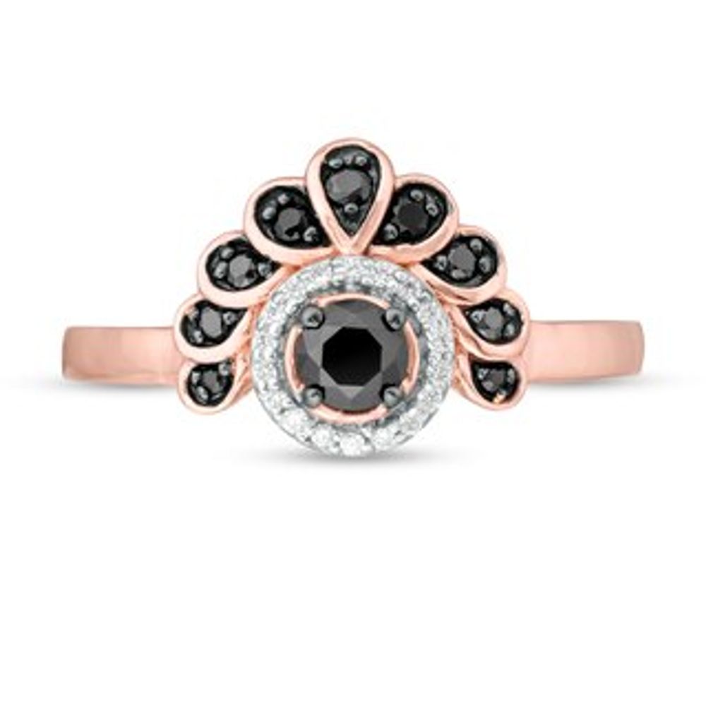 0.23 CT. T.W. Enhanced Black and White Diamond Frame Tiara Ring in 10K Rose Gold|Peoples Jewellers