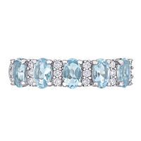 Oval Aquamarine and 0.16 CT. T.W. Diamond Five Stone Ring in 14K White Gold|Peoples Jewellers