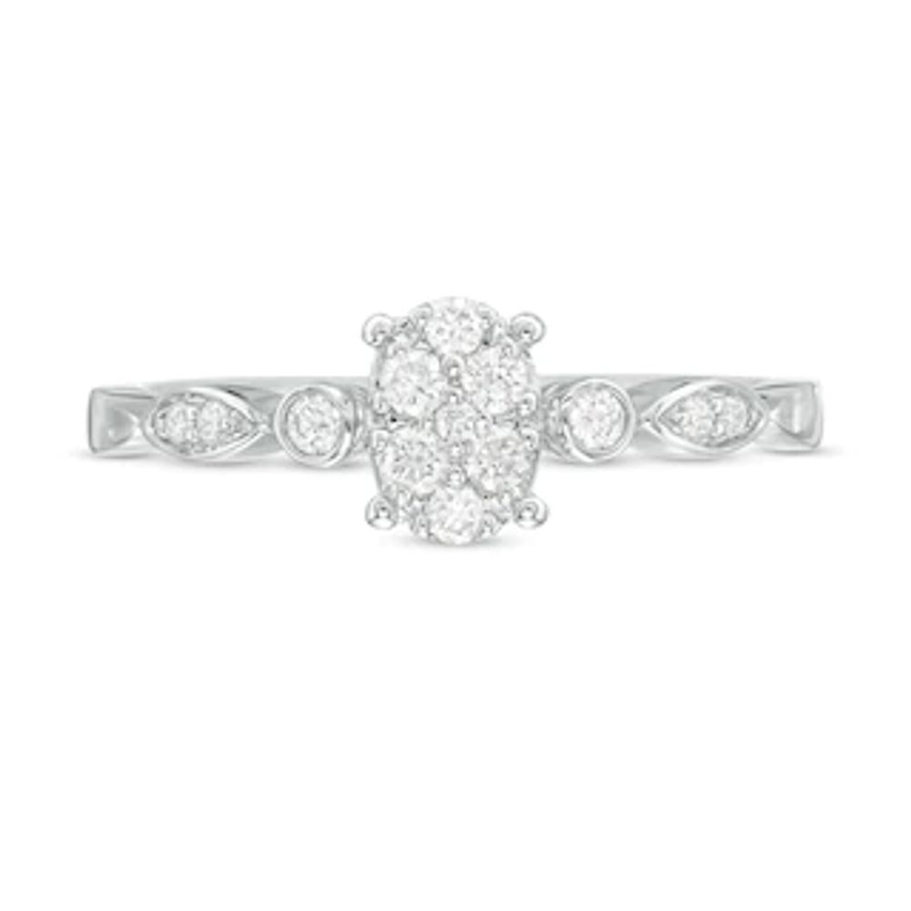 0.20 CT. T.W. Composite Diamond Oval Art Deco Promise Ring in 10K White Gold|Peoples Jewellers