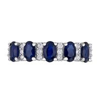 Oval Blue Sapphire and 0.16 CT. T.W. Diamond Five Stone Ring in 14K White Gold|Peoples Jewellers