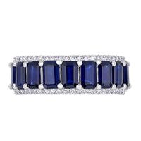 Emerald-Cut Blue Sapphire and 0.28 CT. T.W. Diamond Edge Band in 14K White Gold|Peoples Jewellers