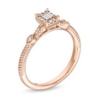 0.10 CT. T.W. Baguette and Round Diamond Vintage-Style Rope Shank Promise Ring in 10K Rose Gold|Peoples Jewellers