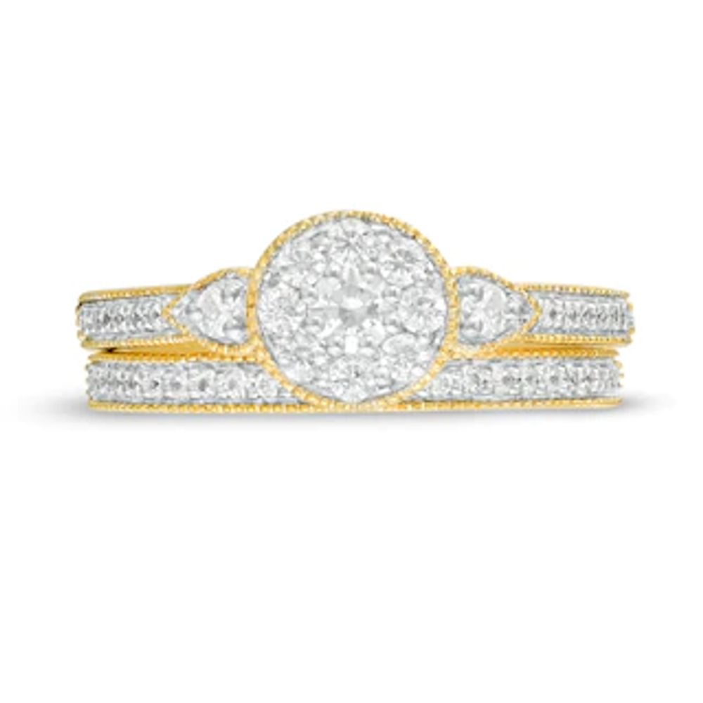 0.58 CT. T.W. Diamond Frame Petal-Sides Vintage-Style Bridal Set in 10K Gold|Peoples Jewellers