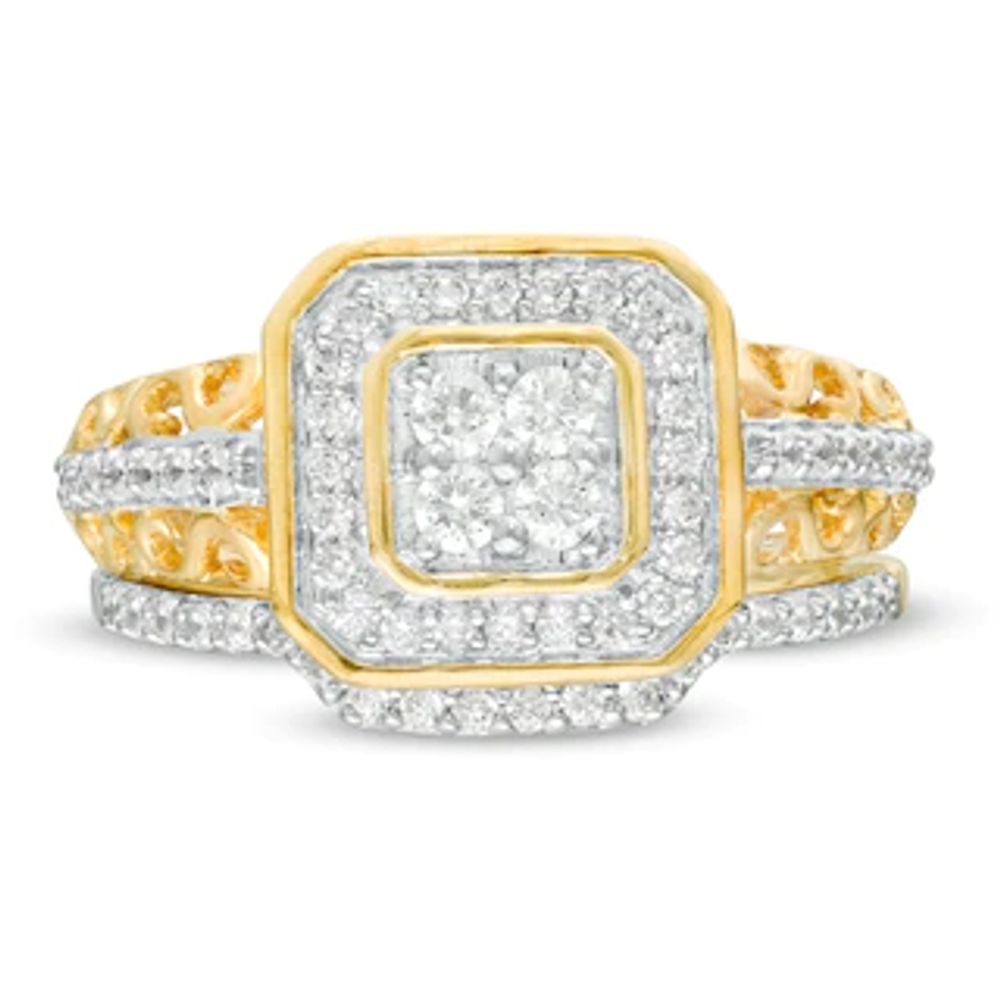 0.45 CT. T.W. Quad Diamond Octagonal Frame Bridal Set in 10K Gold|Peoples Jewellers