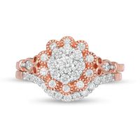 0.58 CT. T.W. Composite Diamond Scallop Frame Vintage-Style Bridal Set in 10K Rose Gold|Peoples Jewellers