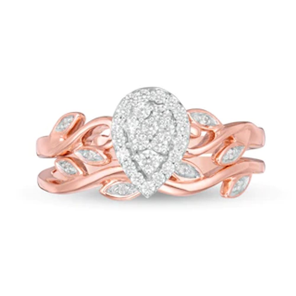 0.23 CT. T.W. Composite Diamond Pear-Shaped Frame Leaf-Shank Bridal Set in 10K Rose Gold|Peoples Jewellers