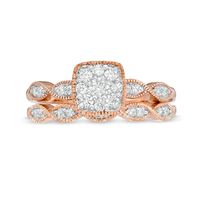 0.37 CT. T.W. Diamond Cushion Frame Marquise Twist Vintage-Style Bridal Set in 10K Rose Gold|Peoples Jewellers
