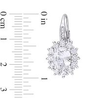 Oval Lab-Created White Sapphire and 0.04 CT. T.W. Diamond Starburst Frame Drop Earrings in Sterling Silver|Peoples Jewellers