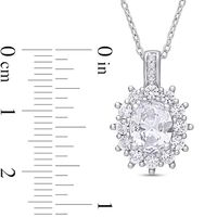 Oval Lab-Created White Sapphire and Diamond Accent Starburst Frame Pendant in Sterling Silver|Peoples Jewellers