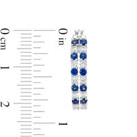 Lab-Created Blue and White Sapphire Alternating Split Double Row Hoop Earrings in Sterling Silver|Peoples Jewellers