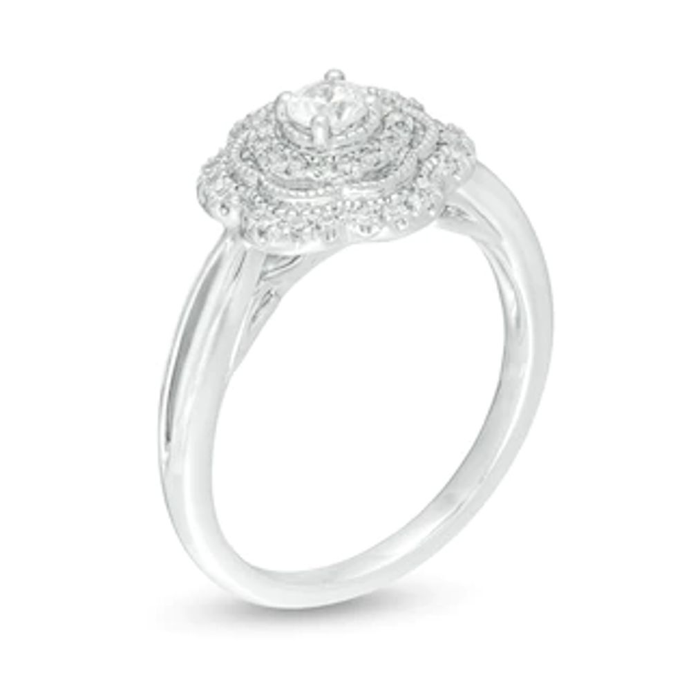 0.30 CT. T.W. Diamond Flower Frame Vintage-Style Engagement Ring in 14K White Gold|Peoples Jewellers
