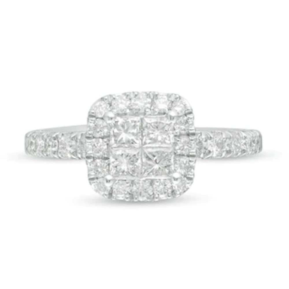 1.00 CT. T.W. Quad Princess-Cut Diamond Frame Engagement Ring in 14K White Gold|Peoples Jewellers